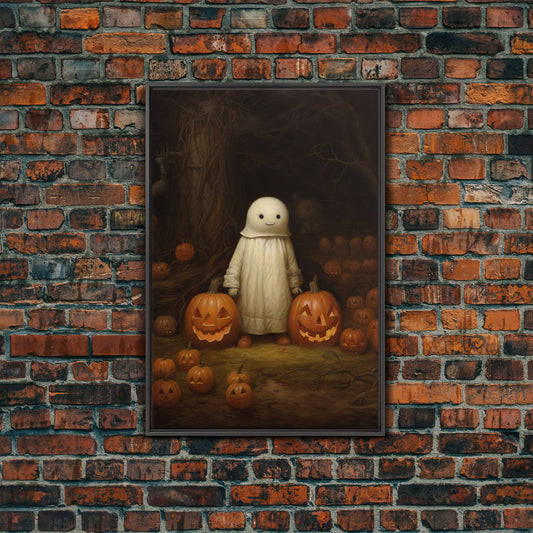 Cute Lil Boo, Ghost Art, Framed Canvas Print, Halloween Canvas Art, Horror Prints, Gothic Victorian Halloween Decor, Cute Ghost