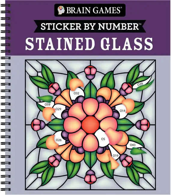 Brain Games - Sticker by Number: Stained Glass (28 Images to Sticker) - Spiral