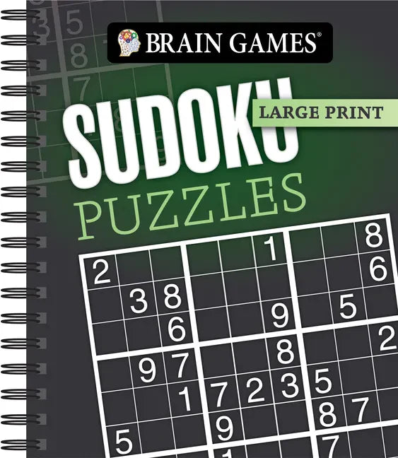 Brain Games - Large Print: Sudoku Puzzles (Dark Gray) - Spiral