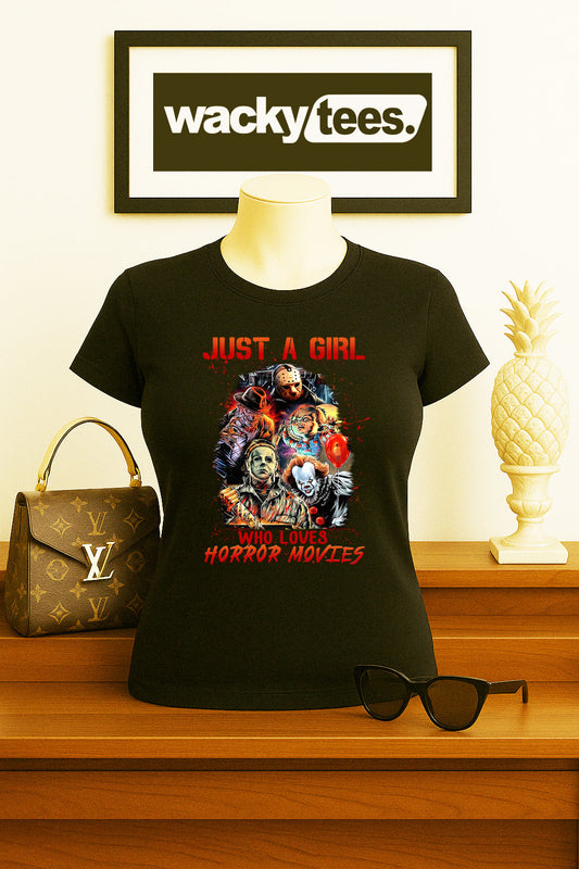 Just a Girl Who Loves Horror Movies 2 Horror Terror Halloween Graphic Tee Shirt