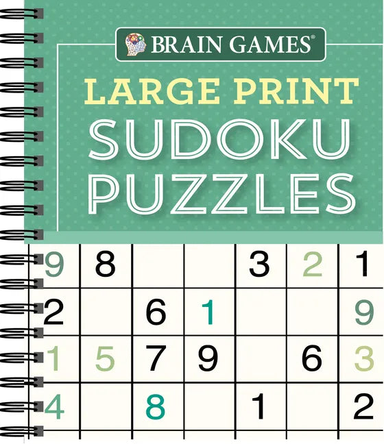 Brain Games - Large Print Sudoku Puzzles (Green) - Spiral