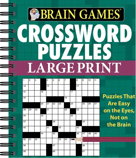 Brain Games - Crossword Puzzles - Large Print (Green) - Spiral