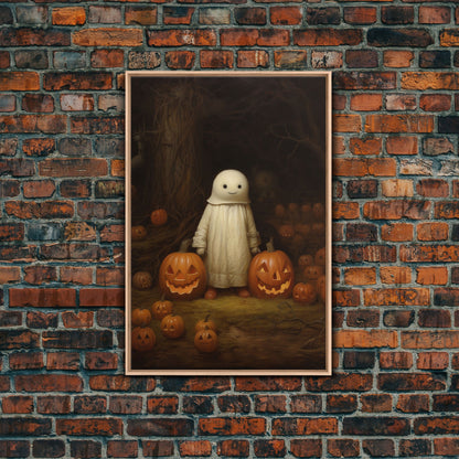 Cute Lil Boo, Ghost Art, Framed Canvas Print, Halloween Canvas Art, Horror Prints, Gothic Victorian Halloween Decor, Cute Ghost