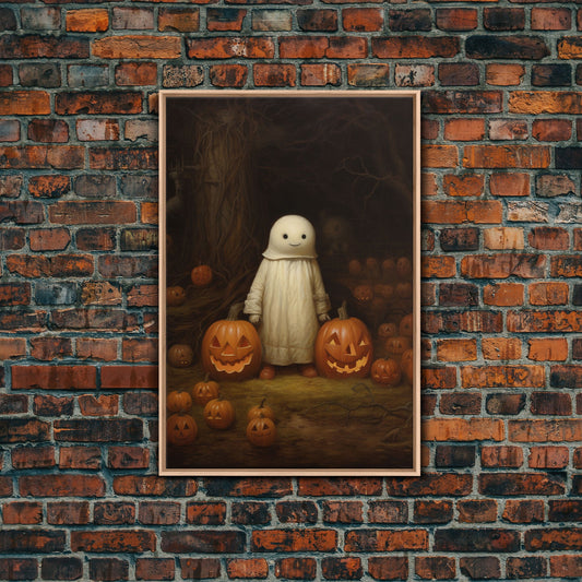Cute Lil Boo, Ghost Art, Framed Canvas Print, Halloween Canvas Art, Horror Prints, Gothic Victorian Halloween Decor, Cute Ghost