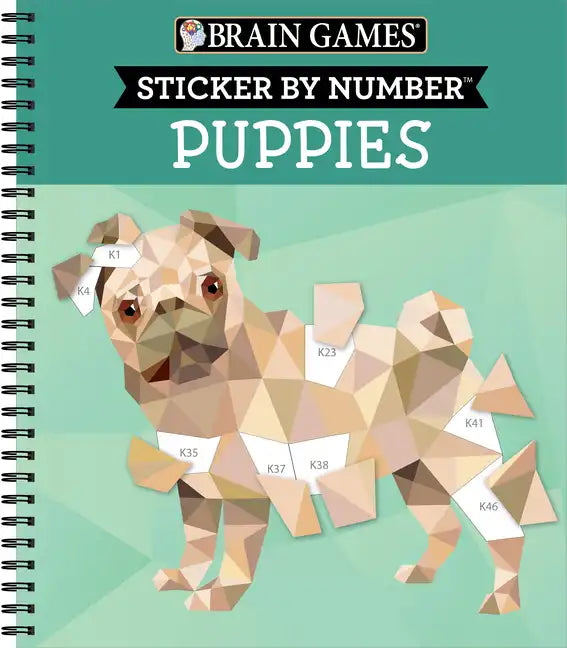 Brain Games - Sticker by Number: Puppies (14 Images to Sticker) - Spiral