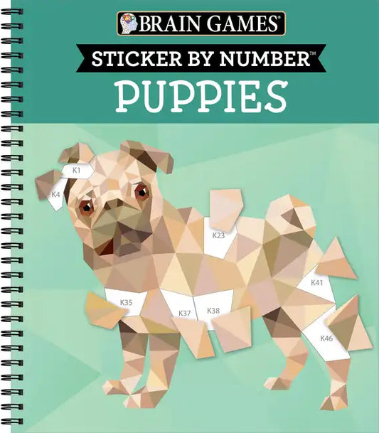 Brain Games - Sticker by Number: Puppies (14 Images to Sticker) - Spiral
