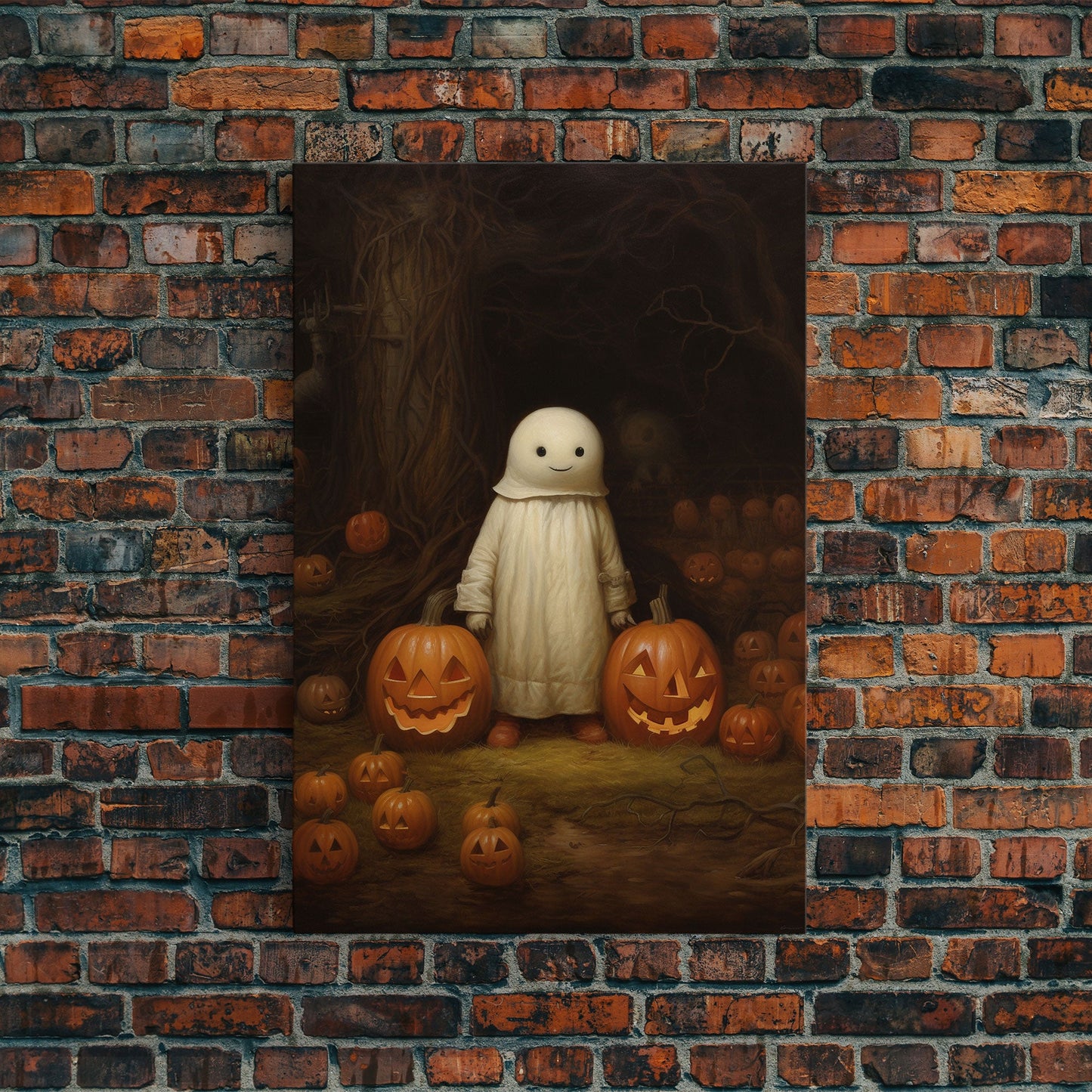 Cute Lil Boo, Ghost Art, Framed Canvas Print, Halloween Canvas Art, Horror Prints, Gothic Victorian Halloween Decor, Cute Ghost