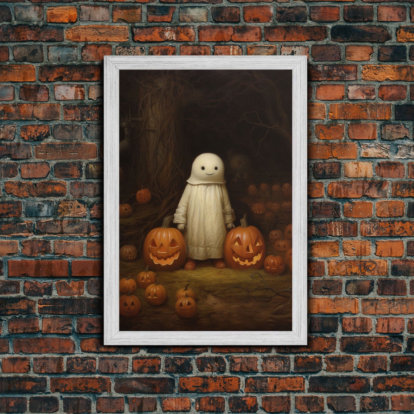 Cute Lil Boo, Ghost Art, Framed Canvas Print, Halloween Canvas Art, Horror Prints, Gothic Victorian Halloween Decor, Cute Ghost