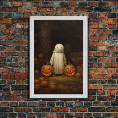 Cute Lil Boo, Ghost Art, Framed Canvas Print, Halloween Canvas Art, Horror Prints, Gothic Victorian Halloween Decor, Cute Ghost
