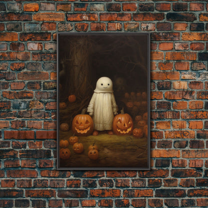 Cute Lil Boo, Ghost Art, Framed Canvas Print, Halloween Canvas Art, Horror Prints, Gothic Victorian Halloween Decor, Cute Ghost