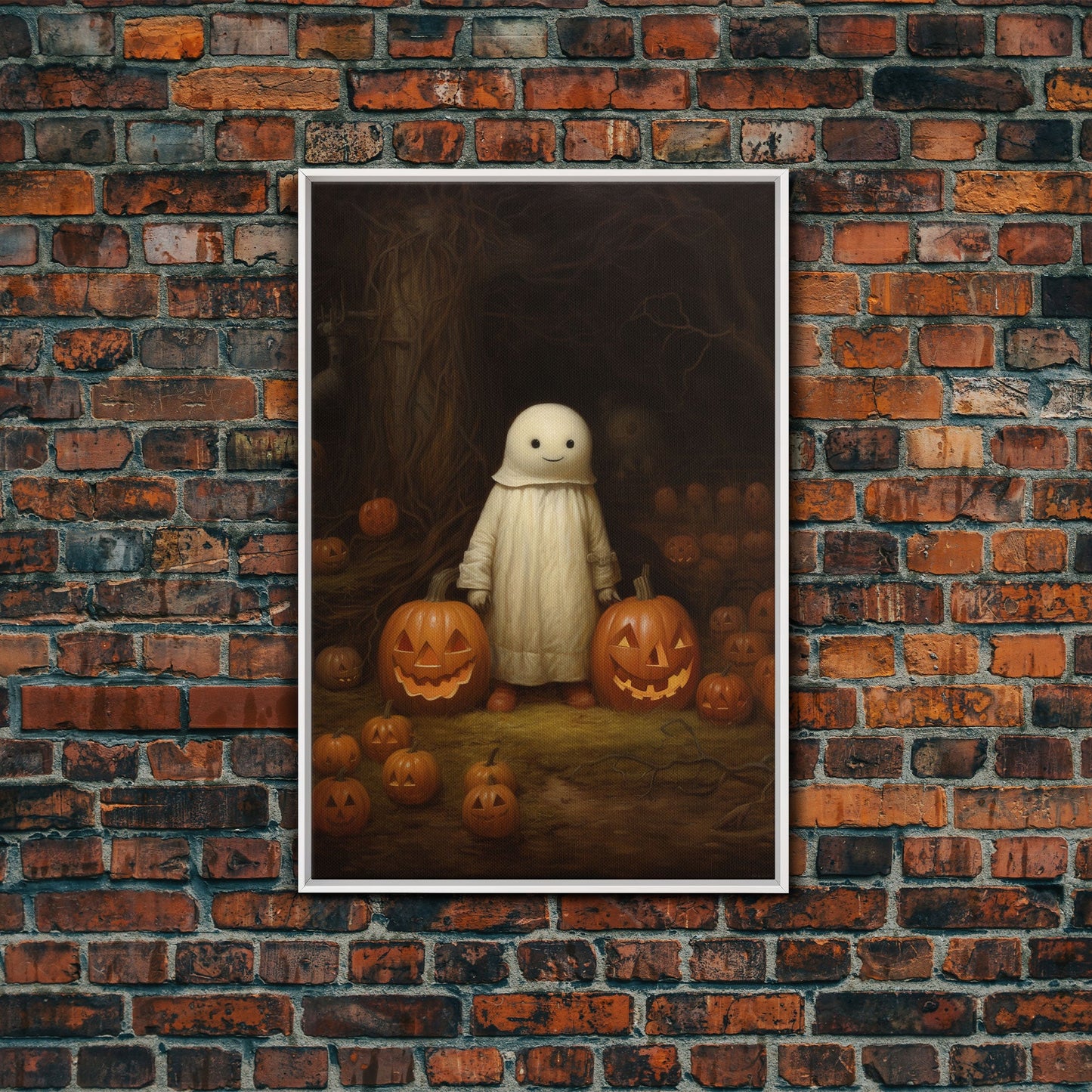 Cute Lil Boo, Ghost Art, Framed Canvas Print, Halloween Canvas Art, Horror Prints, Gothic Victorian Halloween Decor, Cute Ghost