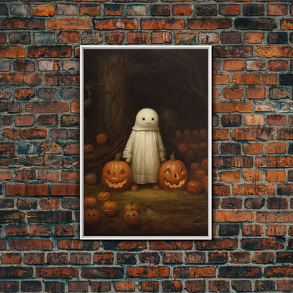 Cute Lil Boo, Ghost Art, Framed Canvas Print, Halloween Canvas Art, Horror Prints, Gothic Victorian Halloween Decor, Cute Ghost