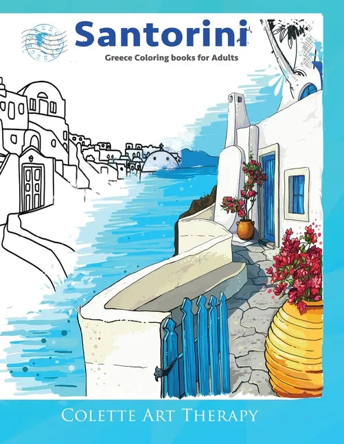 Santorini Greece coloring books for adults. - Paperback