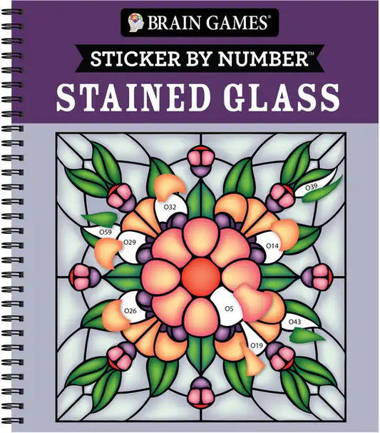 Brain Games - Sticker by Number: Stained Glass (28 Images to Sticker) - Spiral