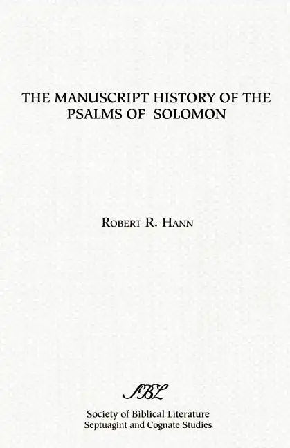 The Manuscript History of the Psalms of Solomon - Paperback