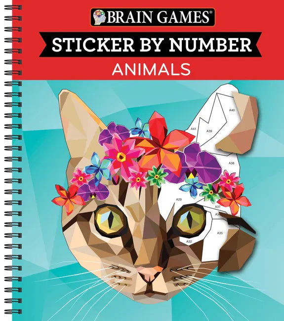 Brain Games - Sticker by Number: Animals (28 Images to Sticker) - Spiral