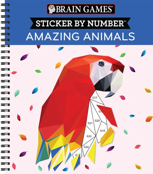 Brain Games - Sticker by Number: Amazing Animals (13 Images to Sticker) - Spiral