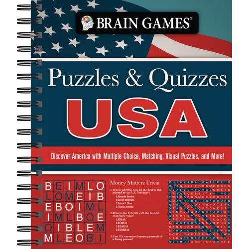 Brain Games - Puzzles and Quizzes - USA: Discover America with Multiple Choice, Matching, Visual Puzzles, and More! - Spiral