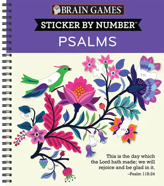 Brain Games - Sticker by Number: Psalms (28 Images to Sticker) - Spiral
