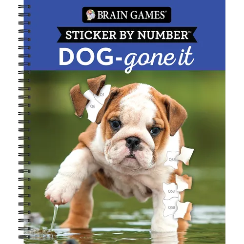 Brain Games - Sticker by Number: Dog-Gone It (28 Images to Sticker) - Spiral