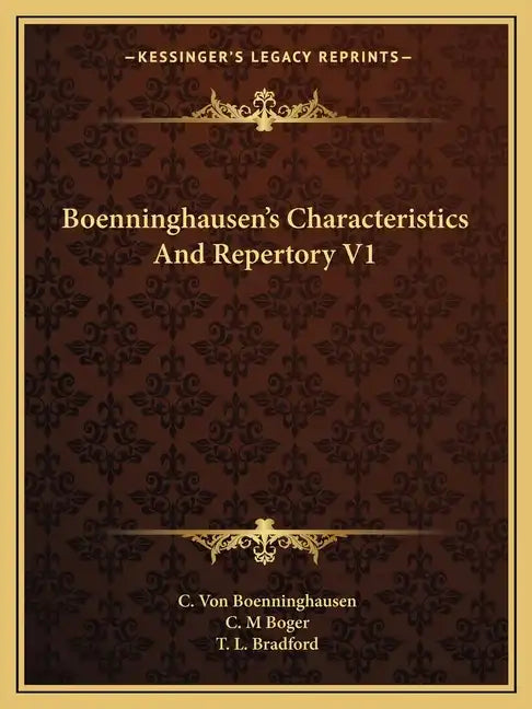 Boenninghausen's Characteristics and Repertory V1 - Paperback