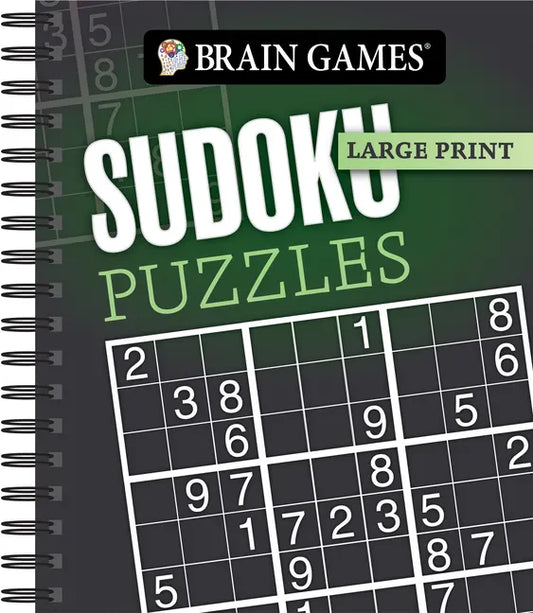 Brain Games - Large Print: Sudoku Puzzles (Dark Gray) - Spiral