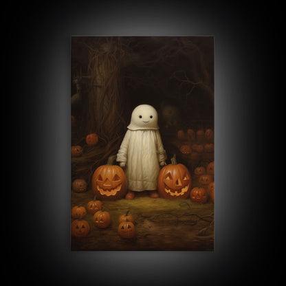 Cute Lil Boo, Ghost Art, Framed Canvas Print, Halloween Canvas Art, Horror Prints, Gothic Victorian Halloween Decor, Cute Ghost