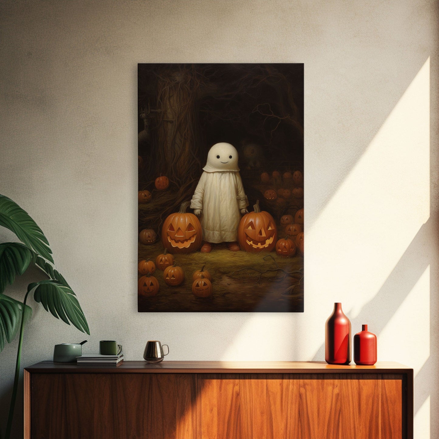 Cute Lil Boo, Ghost Art, Framed Canvas Print, Halloween Canvas Art, Horror Prints, Gothic Victorian Halloween Decor, Cute Ghost