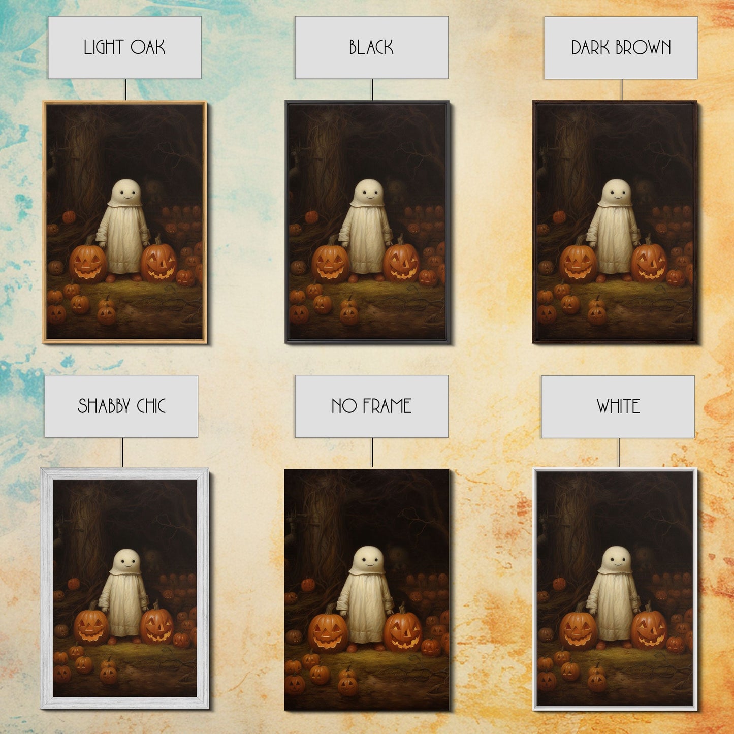 Cute Lil Boo, Ghost Art, Framed Canvas Print, Halloween Canvas Art, Horror Prints, Gothic Victorian Halloween Decor, Cute Ghost