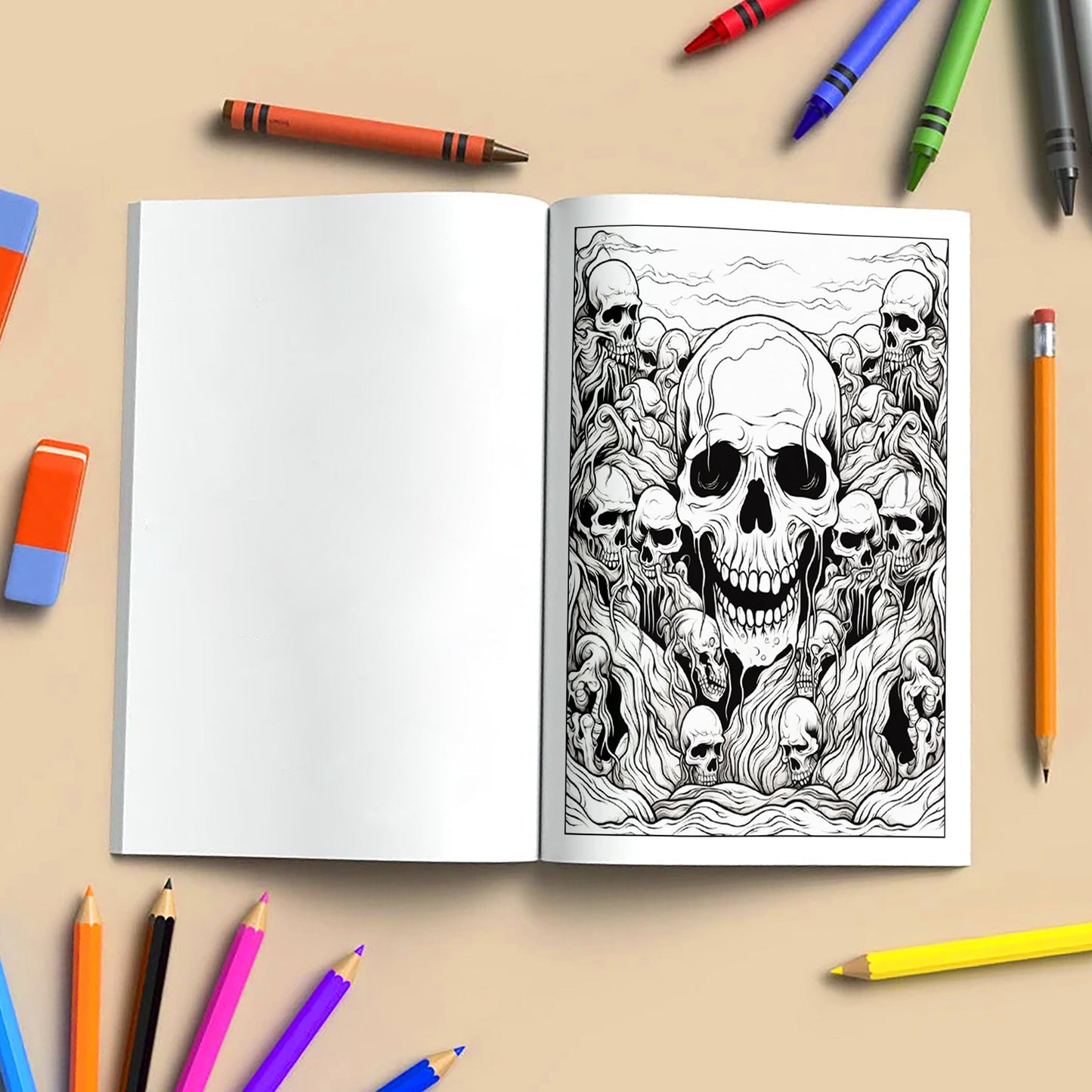 Melting Souls Coloring Pages – 48 Pages – Gothic Zombies, Skull Horror Art – For Adults