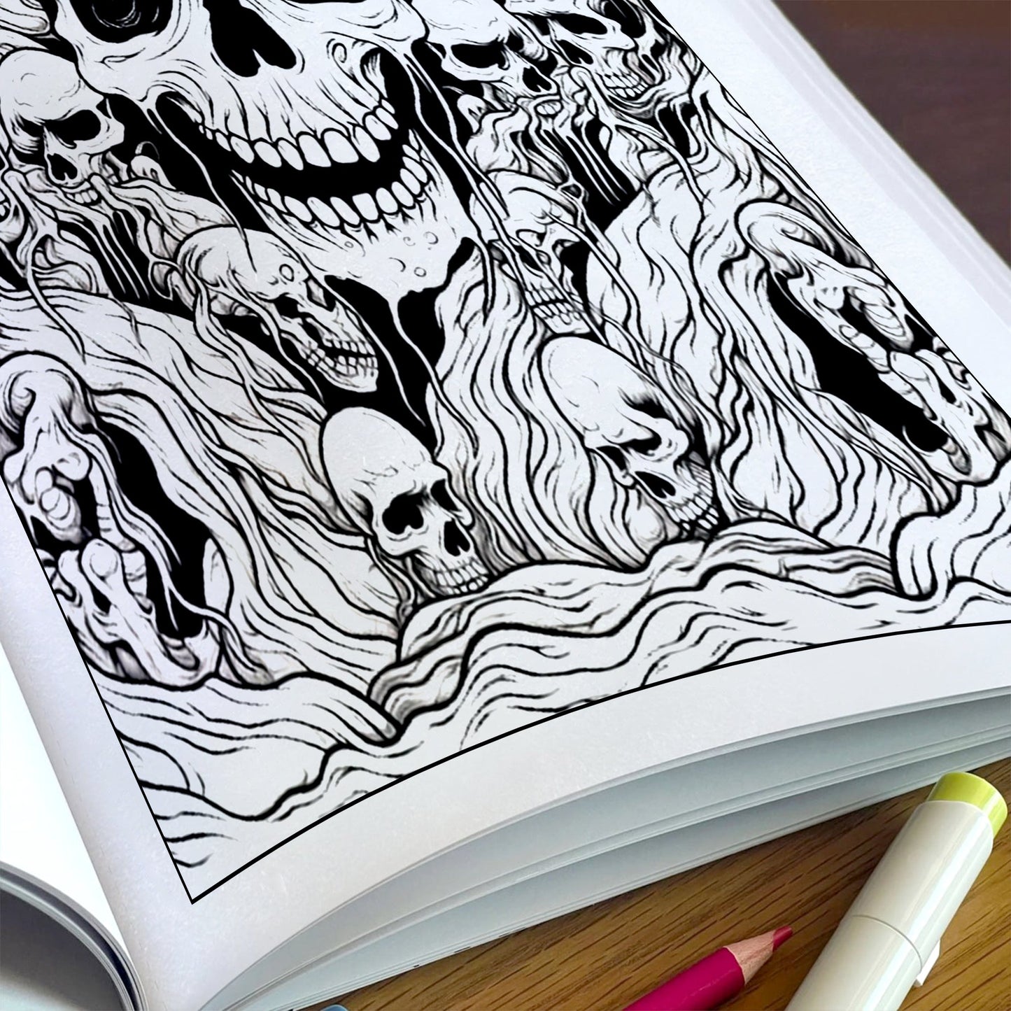 Melting Souls Coloring Pages – 48 Pages – Gothic Zombies, Skull Horror Art – For Adults