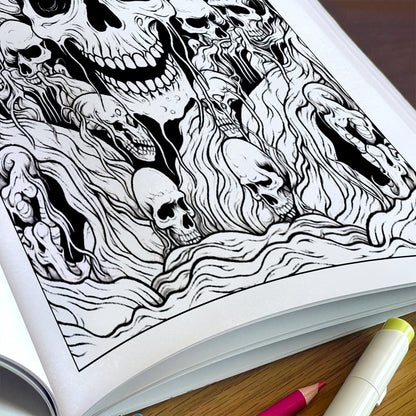 Melting Souls Coloring Pages – 48 Pages – Gothic Zombies, Skull Horror Art – For Adults