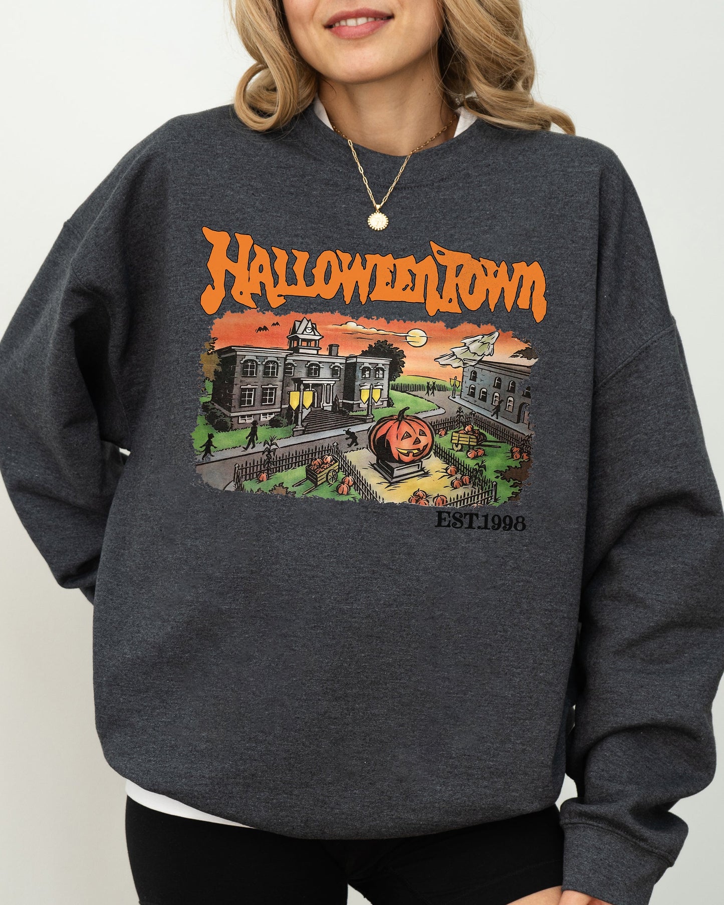Halloweentown, Horror Movie, Skeleton, Ghost, Witch, Skull, Spooky, Aesthetic, Meme, Halloween, Costume Sweatshirt