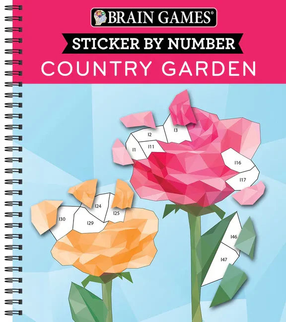 Brain Games - Sticker by Number: Country Garden (13 Images to Sticker) - Spiral