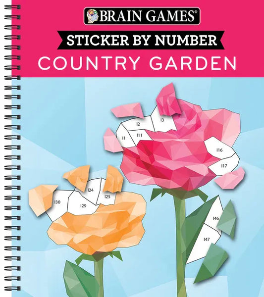 Brain Games - Sticker by Number: Country Garden (13 Images to Sticker) - Spiral