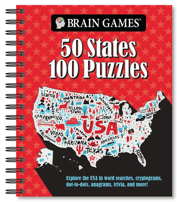 Brain Games - 50 States 100 Puzzles: Explore the USA in Word Searches, Cryptograms, Dot-To-Dots, Anagrams, Trivia, and More! - Spiral