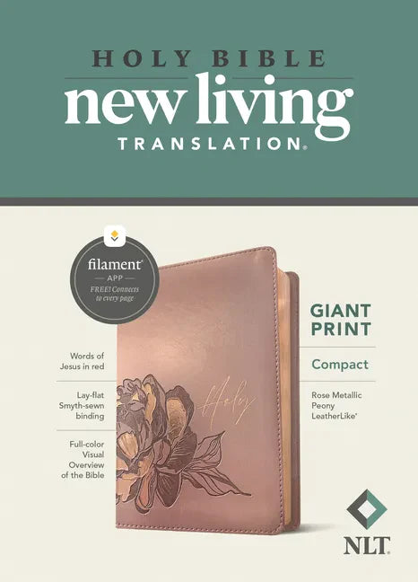 NLT Compact Giant Print Bible, Filament Enabled (Leatherlike, Rose Metallic Peony, Red Letter) - Imitation Leather