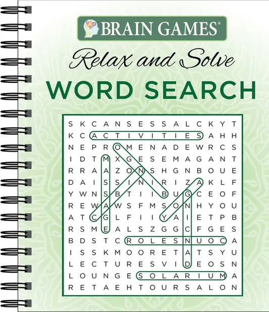 Brain Games - Relax and Solve: Word Search (Green) - Spiral