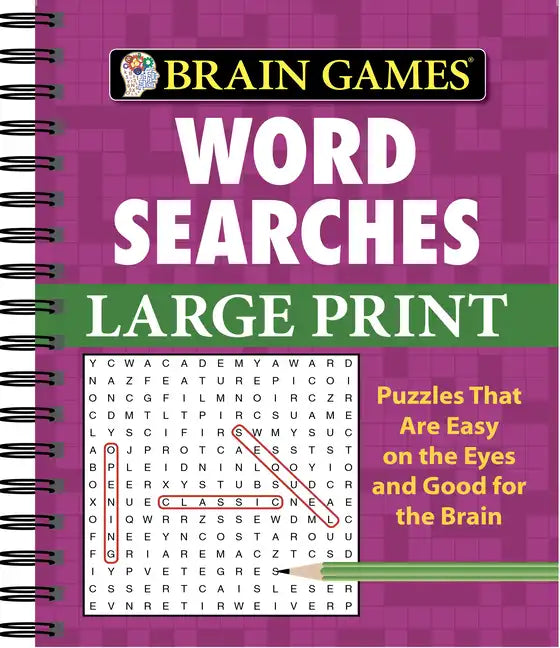 Brain Games - Word Searches - Large Print (Purple) - Spiral