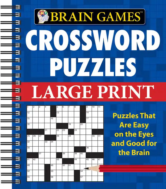 Brain Games - Crossword Puzzles - Large Print (Blue) - Spiral