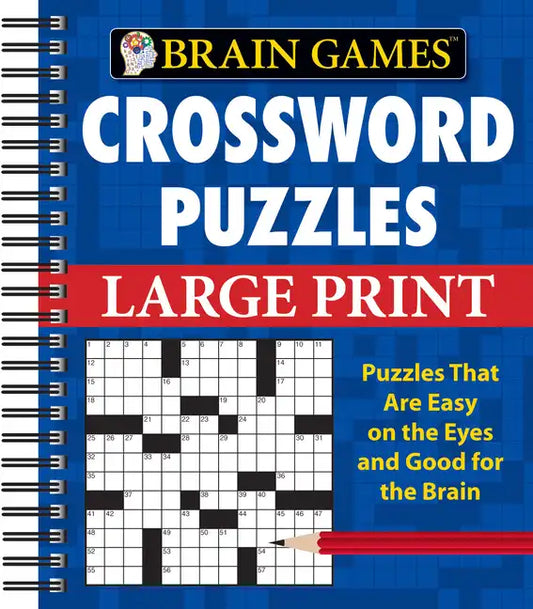 Brain Games - Crossword Puzzles - Large Print (Blue) - Spiral