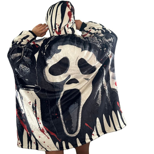 Ghost Face Horror Wearable Blanket Hoodie for Kids & Adults