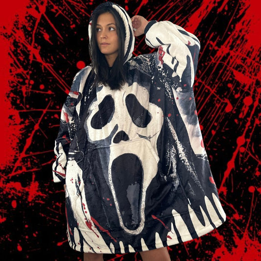 Ghost Face Horror Wearable Blanket Hoodie for Kids & Adults